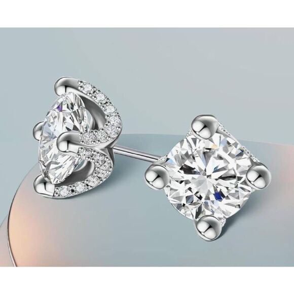 New~Genuine Moissanite Diamond 2Ct. Rose Cut Halo Design Stud Earrings~925SS - Picture 6 of 11